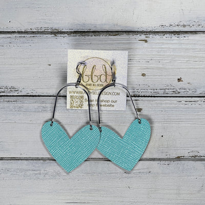 ARCHED HEARTS -  Leather Earrings  ||   <BR> AQUA SAFFIANO