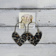ARCHED HEARTS -  Leather Earrings  ||   <BR>GOLD LEOPARD GLITTER