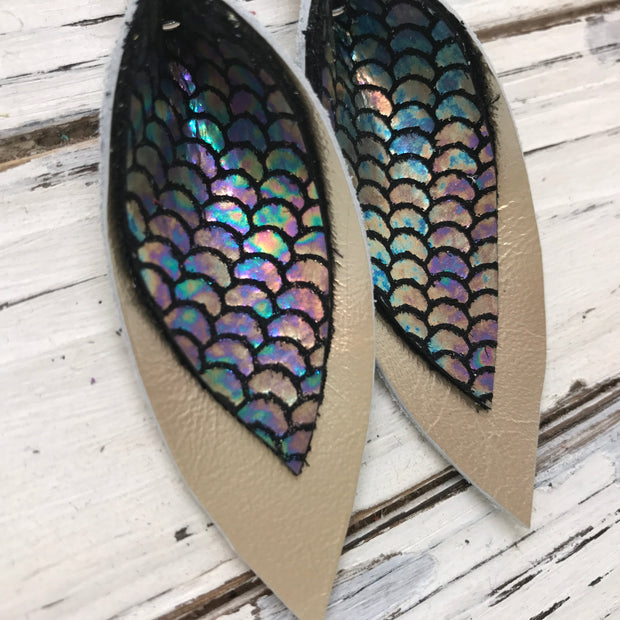 ALLIE -  Leather Earrings  || METALLIC ANTIQUE MERMAID, METALLIC CHAMPAGNE