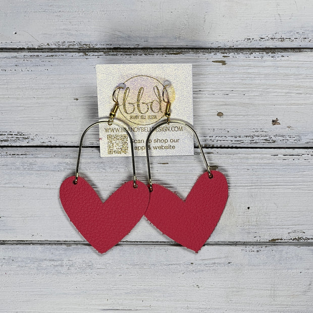 ARCHED HEARTS -  Leather Earrings  ||   <BR> MATTE CORAL/PINK