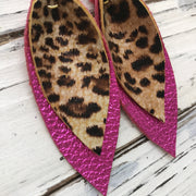 ALLIE -  Leather Earrings  || LEOPARD/CHEETAH PRINT, METALLIC NEON PINK