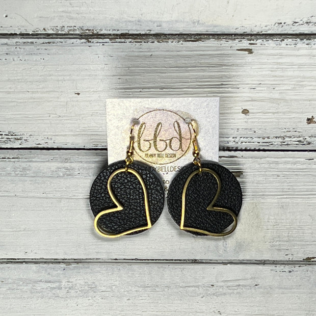 METAL HEARTS -  Leather Earrings  ||   <BR> MATTE BLACK