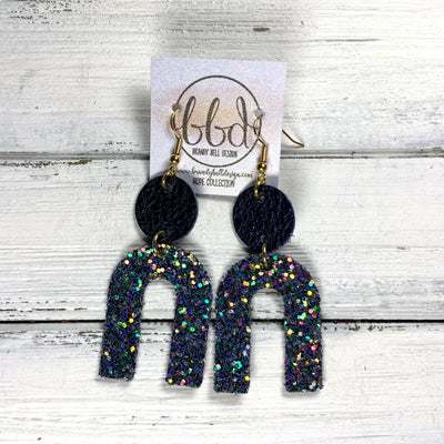 HOPE - Leather Earrings  ||  METALLIC NAVY PEBBLED, <BR> FORREST GLITTER (FAUX LEATHER)