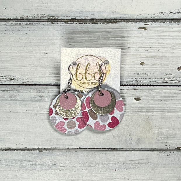 GRAY -  Leather Earrings  ||   <BR> MATTE LIGHT PINK, <BR>METALLIC CHAMPAGNE SMOOTH, <BR> MULTICOLOR HEARTS