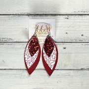 DOROTHY -  Leather Earrings  ||   <BR> RED GLITTER (FAUX LEATHER), <BR>”LOVE” ON WHITE (FAUX LEATHER), <BR> MATTE RED