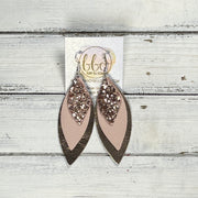 DOROTHY -  Leather Earrings  ||   <BR> ROSE GOLD GLITTER (FAUX LEATHER), <BR> MATTE BLUSH PINK, <BR> METALLIC ROSE GOLD SMOOTH