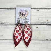 ALLIE -  Leather Earrings  ||   <BR> RED HEARTS GLITTER (FAUX LEATHER), <BR> MATTE RED