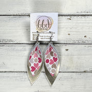 ALLIE -  Leather Earrings  ||   <BR> MULTICOLOR HEARTS, <BR> METALLIC CHAMPAGNE SMOOTH