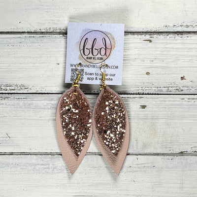 ALLIE -  Leather Earrings  ||   <BR> ROSE GOLD GLITTER (FAUX LEATHER), <BR> MATTE BLUSH PINK