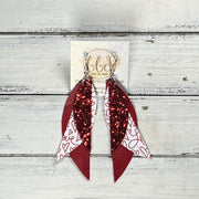 ANDY -  Leather Earrings  ||   <BR> RED GLITTER (FAUX LEATHER), <BR>”LOVE” ON WHITE (FAUX LEATHER), <BR> MATTE RED