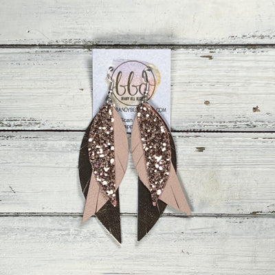 ANDY -  Leather Earrings  ||   <BR> ROSE GOLD GLITTER (FAUX LEATHER), <BR> MATTE BLUSH PINK, <BR> METALLIC ROSE GOLD SMOOTH