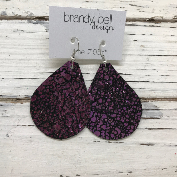 ZOEY (3 sizes available!) - Leather Earrings  ||  IRIDESCENT PURPLE/GREEN DRIPS