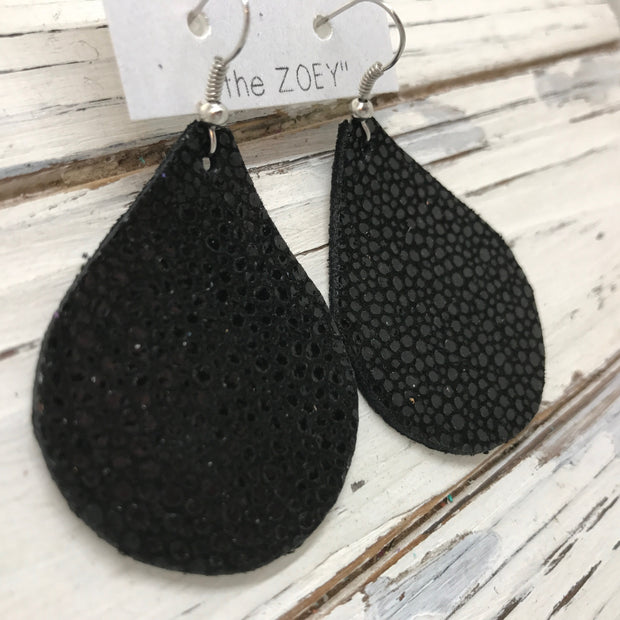 ZOEY (3 sizes available!) - Leather Earrings  ||  BLACK WITH GLOSS DOTS