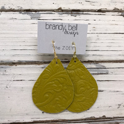 ZOEY (3 sizes available!) - Leather Earrings  ||  FLORAL CHATREUSE YELLOW