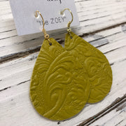 ZOEY (3 sizes available!) - Leather Earrings  ||  FLORAL CHATREUSE YELLOW