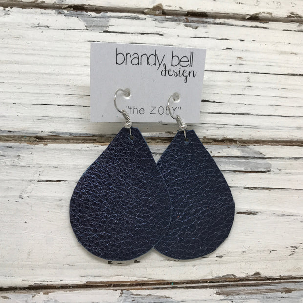 ZOEY (3 sizes available!) - Leather Earrings  ||  METALLIC NAVY BLUE TEXTURE