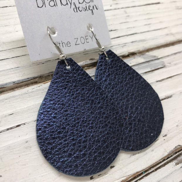 ZOEY (3 sizes available!) - Leather Earrings  ||  METALLIC NAVY BLUE TEXTURE