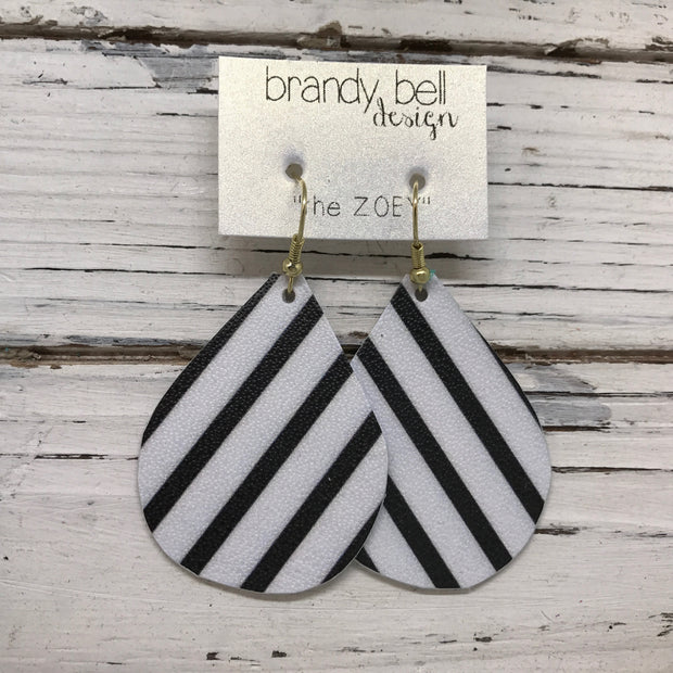 ZOEY (3 sizes available!) - Leather Earrings  ||  BLACK & WHITE STRIPE