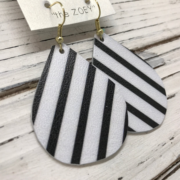 ZOEY (3 sizes available!) - Leather Earrings  ||  BLACK & WHITE STRIPE
