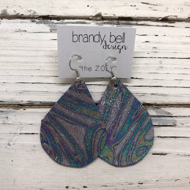 ZOEY (3 sizes available!) - Leather Earrings  ||  METALLIC IRIDESCENT SWIRL