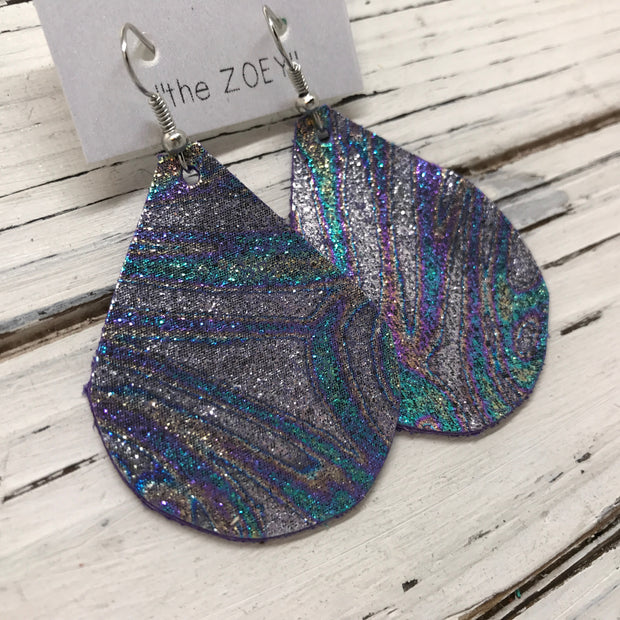 ZOEY (3 sizes available!) - Leather Earrings  ||  METALLIC IRIDESCENT SWIRL