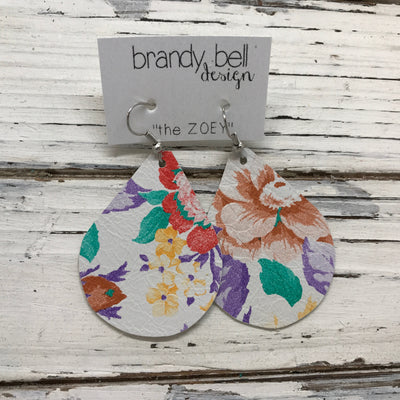 ZOEY (3 sizes available!) - Leather Earrings  ||  FLORAL ON WHITE BACKGROUND