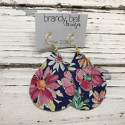 ZOEY (3 sizes available!) - Leather Earrings  ||  FLORAL ON NAVY BACKGROUND