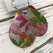 ZOEY (3 sizes available!) - Leather Earrings  ||   METALLIC TROPICAL FLORAL