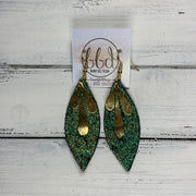 SUEDE + STEEL *Limited Edition* COLLECTION ||  Leather Earrings || GOLD BRASS LEAVES, <BR> SHIMMER IRIDESCENT GREEN