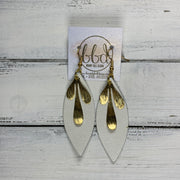 SUEDE + STEEL *Limited Edition* COLLECTION ||  Leather Earrings || GOLD BRASS LEAVES, <BR> PEARL WHITE