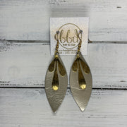 SUEDE + STEEL *Limited Edition* COLLECTION ||  Leather Earrings || GOLD BRASS LEAVES, <BR> METALLIC CHAMPAGNE SMOOTH