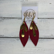 SUEDE + STEEL *Limited Edition* COLLECTION ||  Leather Earrings || GOLD BRASS LEAVES, <BR> BURGUNDY BRAIDED