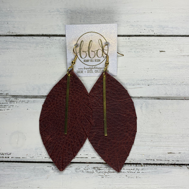 "RAISE THE BAR" <br> *3 SIZES AVAILABLE! <br> SUEDE + STEEL COLLECTION || Genuine  Leather Earrings || <BR>  DISTRESSED BURGUNDY *Choose size & bar finish!*