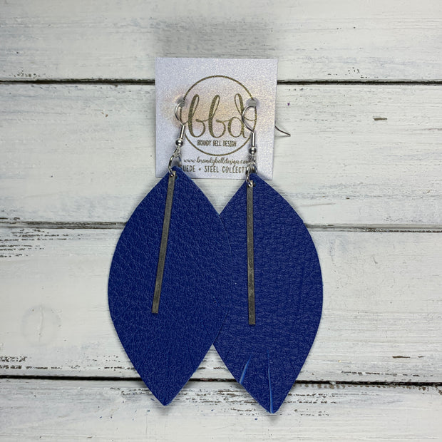 "RAISE THE BAR" <br> *3 SIZES AVAILABLE! <br> SUEDE + STEEL COLLECTION || Genuine  Leather Earrings || <BR>  MATTE COBALT BLUE  *Choose size & bar finish!*