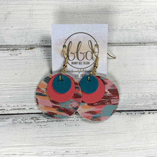 GRAY - Leather Earrings  ||    <BR> MATTE DARK TEAL, <BR> MATTE CORAL PINK,  <BR> AUTUMN ABSTRACT (FAUX LEATHER)