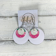 GRAY - Leather Earrings  ||    <BR> IRIDESCENT WHITE GLITTER (FAUX LEATHER), <BR> POLKADOT STRIPE (FAUX LEATHER),  <BR> MATTE WHITE