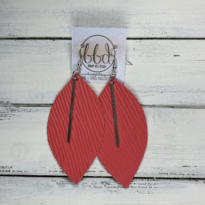 "RAISE THE BAR" <br> *3 SIZES AVAILABLE! <br> SUEDE + STEEL COLLECTION ||  Genuine Leather Earrings || <BR>  CORAL PALMS  *Choose size & bar finish!*