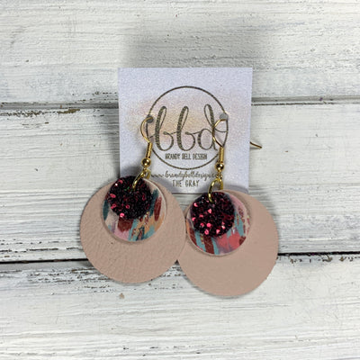 GRAY - Leather Earrings  ||    <BR> BURGUNDY GLITTER (FAUX LEATHER), <BR> ABSTRACT AUTUMN  (FAUX LEATHER),  <BR> MATTE BLUSH PINK