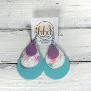 LINDSEY - Leather Earrings  ||   <BR> SHIMMER LILAC, <BR> CHUNKY SNOWFLAKES  (FAUX LEATHER),  <BR> ROBINS EGG BLUE