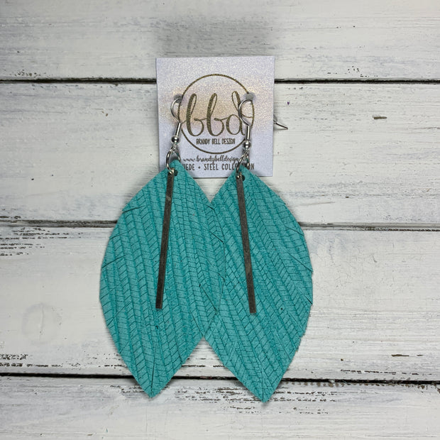 "RAISE THE BAR" <br> *3 SIZES AVAILABLE! <br> SUEDE + STEEL COLLECTION ||  Genuine Leather Earrings || <BR>  AQUA PALMS  *Choose size & bar finish!*