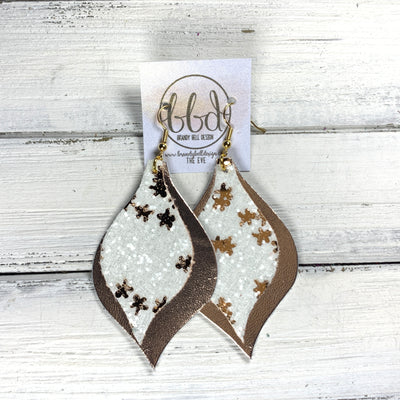 EVE - Leather Earrings  || <BR> GINGERBREAD GLITTER (NOT REAL LEATHER), <BR> METALLIC ROSE GOLD SMOOTH