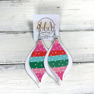 EVE - Leather Earrings  || <BR> POLKADOT STRIPES (FAUX LEATHER), <BR> MATTE WHITE