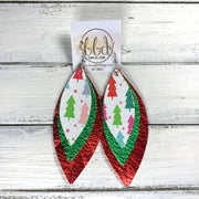 INDIA - Leather Earrings   ||  <BR> MULTICOLOR TREES (FAUX LEATHER),  <BR> METALLIC GREEN PEBBLED, <BR> METALLIC RED PEBBLED