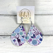 ZOEY (3 sizes available!) Leather Earrings  ||  <BR> PURPLE & BLUE HOLIDAY PRINT (FAUX LEATHER)