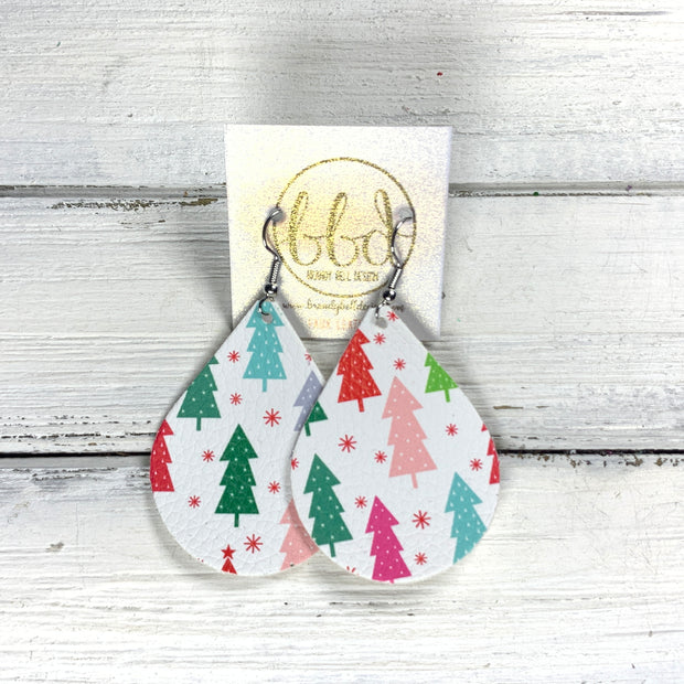 ZOEY (3 sizes available!) Leather Earrings  ||  <BR> MULTICOLOR TREES (FAUX LEATHER)