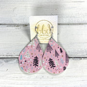 ZOEY (3 sizes available!) Leather Earrings  ||  <BR> WHIMSICAL TREES ON PINK (FAUX LEATHER)