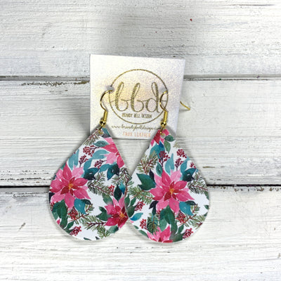 ZOEY (3 sizes available!) Leather Earrings  ||  <BR> POINSETTIAS (FAUX LEATHER)