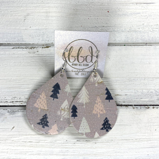 ZOEY (3 sizes available!) Leather Earrings  ||  <BR> NEUTRAL TREES ON CORK
