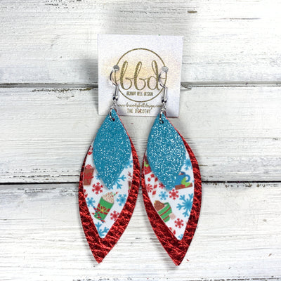 DOROTHY - Leather Earrings   ||  <BR> SHIMMER LIGHT BLUE,  <BR>  HOT COCOA (FAUX LEATHER), <BR> METALLIC RED PEBBLED