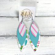 DOROTHY - Leather Earrings   ||  <BR> PINK & WHITE STRIPE,  <BR>  ROBINS EGG BLUE, <BR> FALALA (FAUX LEATHER)